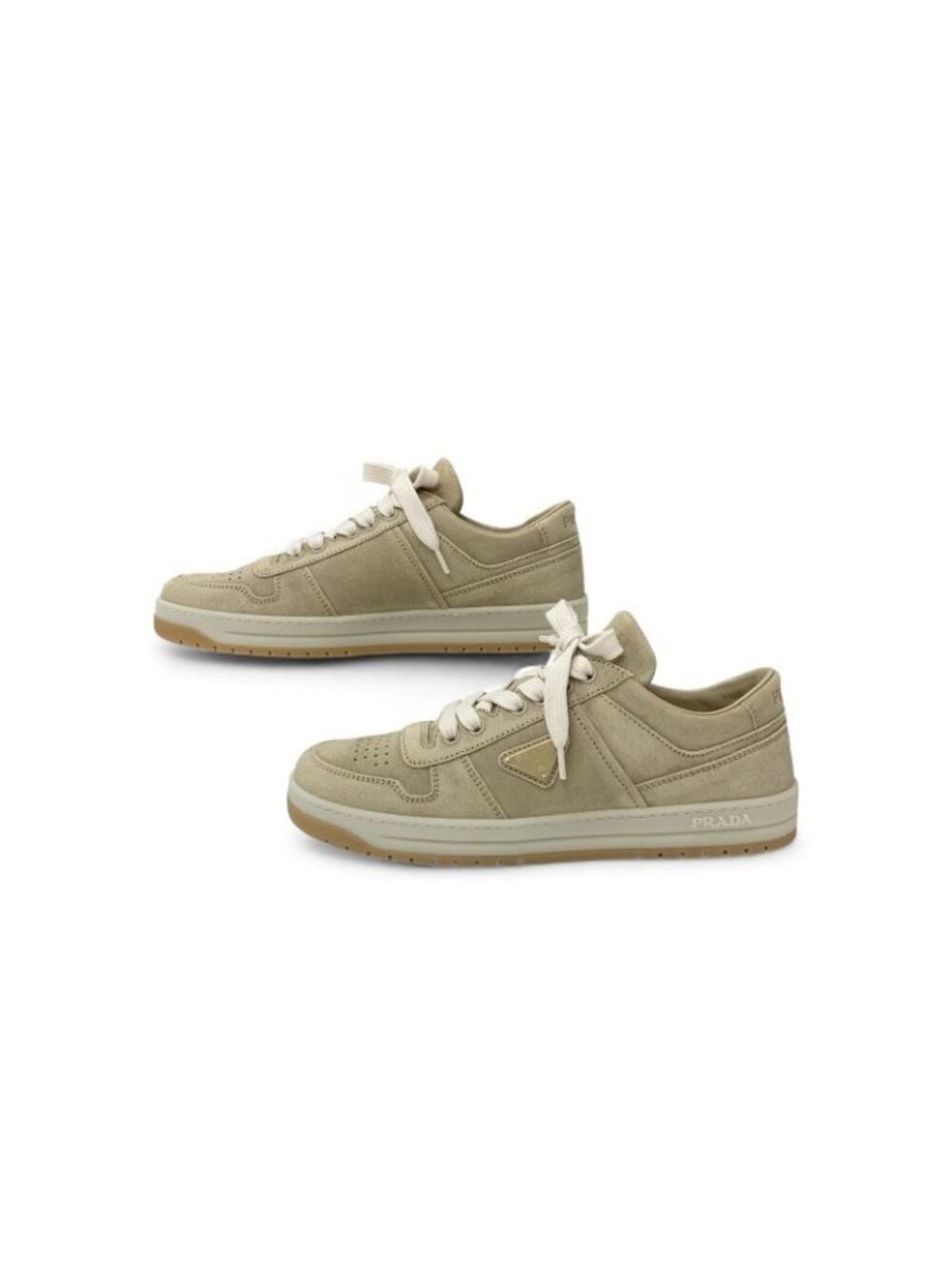Prada Downtown Sneakers Shoes Delave Suede Beige Gold Logo - Picture 3 of 10